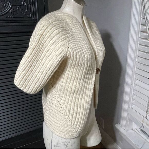 VAMP Vtg Koret Sweater Coat Short Sleeve Cardigan Wool Wood Button Cottagecore S - Picture 2 of 7
